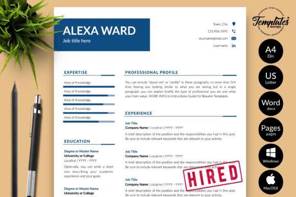 Download Simple Resume CV Template for Word &amp; Pages Alexa Ward - Premium Resources
