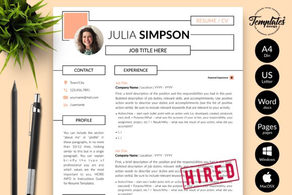 Download Creative Resume CV Template for Word &amp; Pages Julia Simpson - Premium Resources